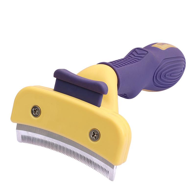 Curved Pet Deshedding Brush - One-Button Hair Removal Grooming Tool for Dogs & Cats