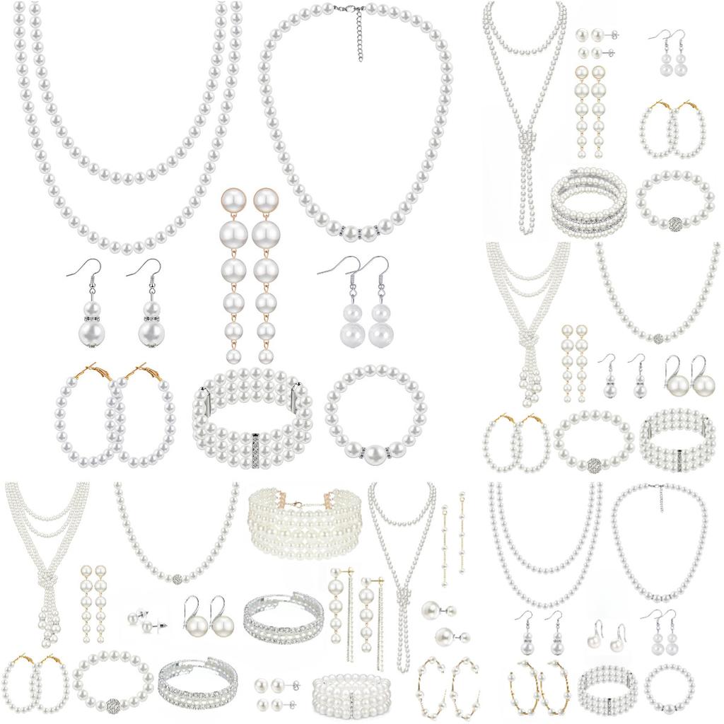 Fashion Multi - Layer Pearl Necklace Set , Rhinestone Statement Layered Choker , Light Jewelry for Women