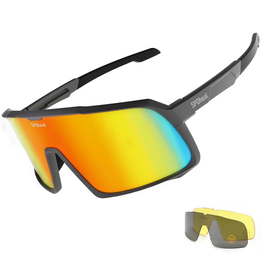 SPOheal Sports REVO TAC UV400 UV TR90 and Includes Storage 2 Replacement Suitable for Night and Watching FDA CE Sunglasses, Polarized, Technology,