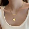 Stainless Steel Necklaces Vintage Temperament Geometric Circle Pendant Multilayer Chain Necklace For Women Zircon Party Gifts