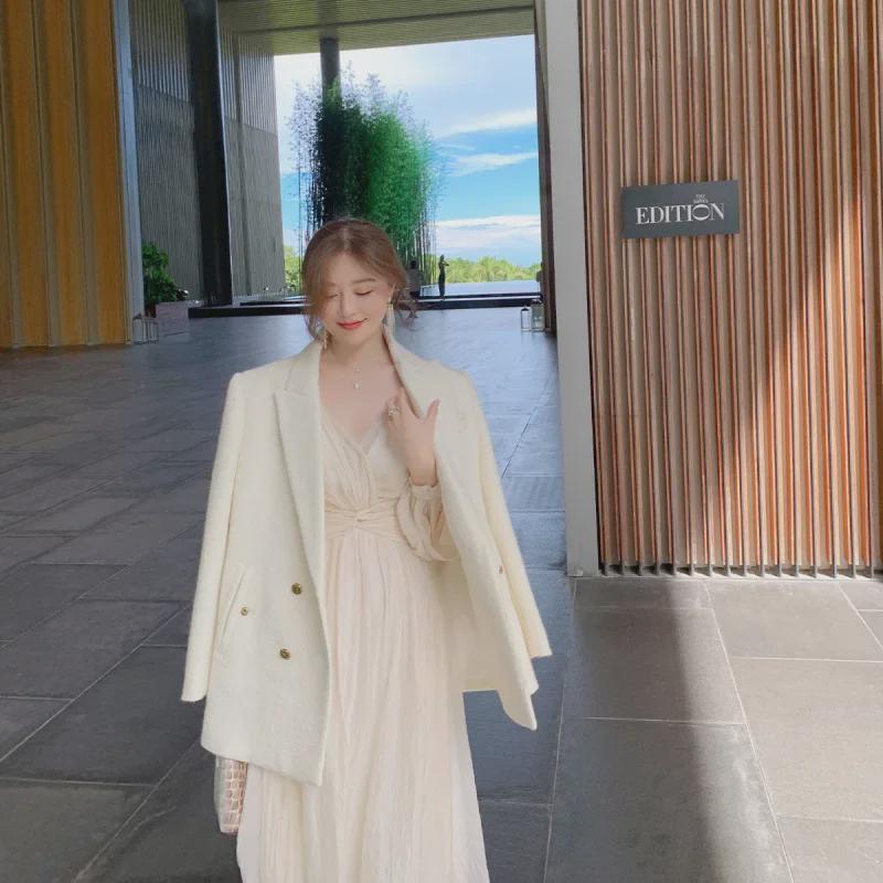 2024 French Style Puff Sleeve White Dress - Elegant Slim Fairy Princess Design