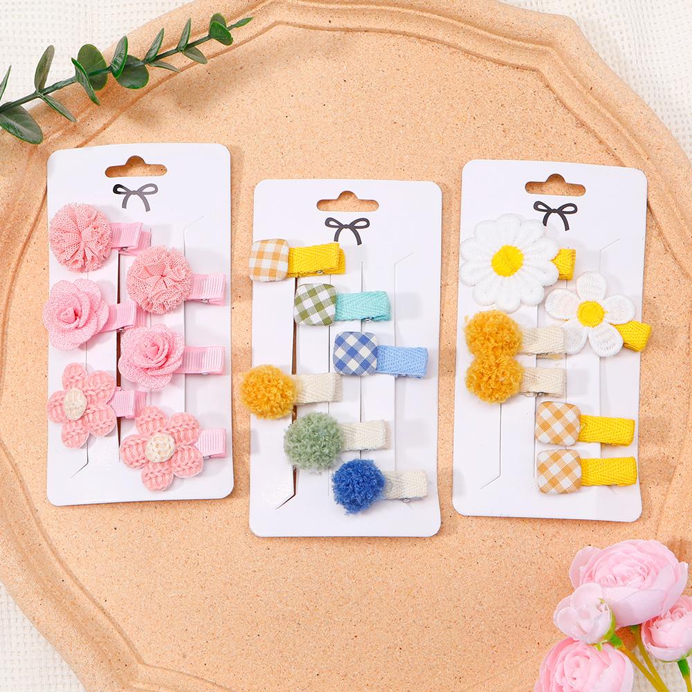6Pcs/Lot New Solid Flowers Hair Clips for Kids Fabric Plush BB Hairpins Girl Hairgripe Headwear Baby Hair Accessories