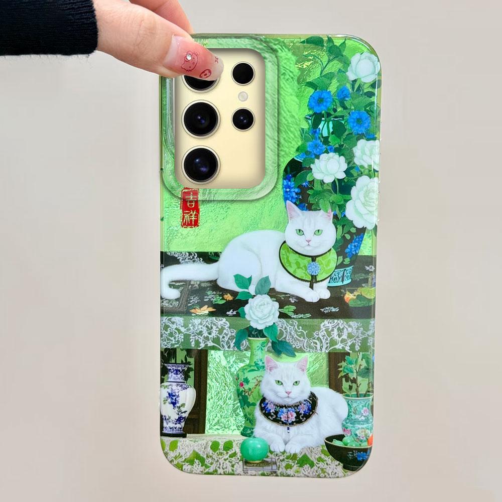 Милый кошачий цветочный вихревой узор Женский чехол для телефона для Samsung Galaxy S25 Edge S24 S23 S22 S21 FE Plus Ultra Чехол Сумки Крышка