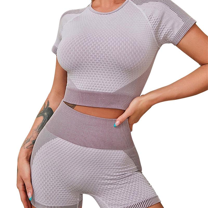 2025 Быстросохнущий Бесшовный Комплект из Двух Предметов для Йоги и Бега: Шорты с высокой талией и топ с коротким рукавом для женщин