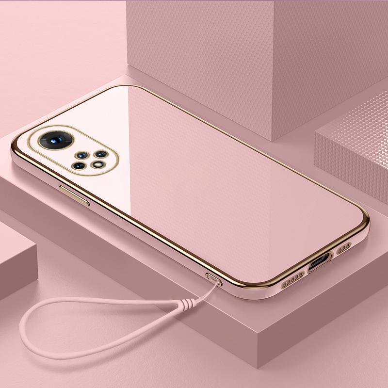 Luxury Plated TPU Phone Case With Lanyard for Huawei Nova Y70 9 SE 5T Soft Mate 30 40 Pro P30 40 Lite Y7 Honor 70 90 50 X7A X9A Cases Silicone Cover