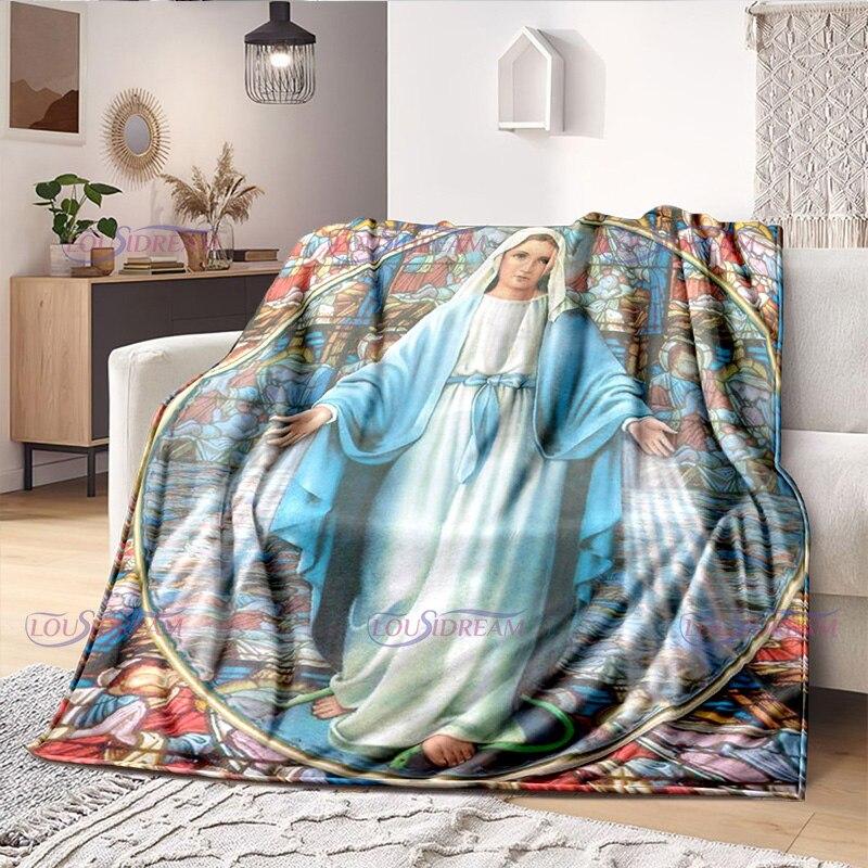 Religious Blessed Virgin Mother Mary Fleece Warm Soft Throw Blankets Fuzzy Bed Blanket for Couch, Bed, Sofa Ultra Warm and Cozy