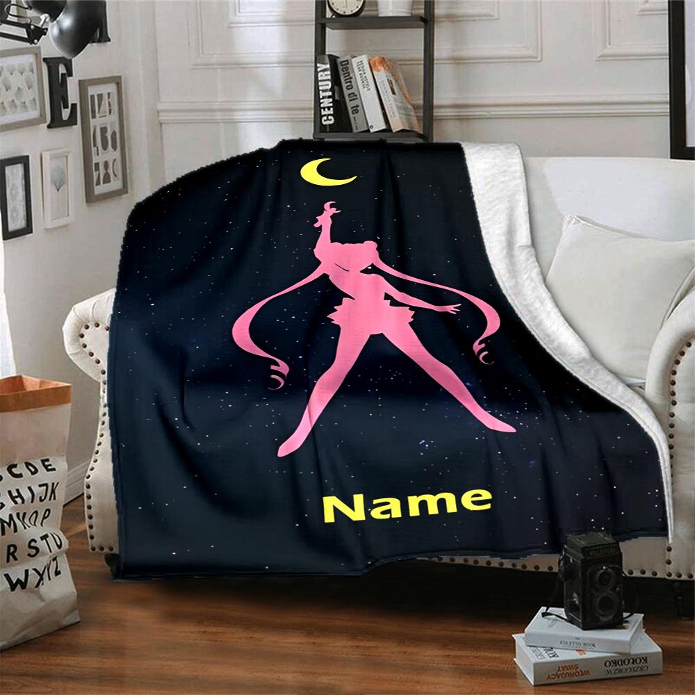Custom Name Sailor Moon Theme Printed Blanket - Perfect for Couch, Bed, Travel & Outdoor Use | Machine Washable, Cozy & Durable.