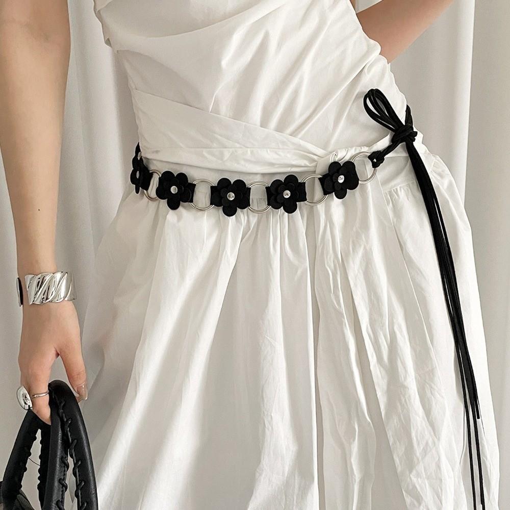 Цветочный кожаный пояс-веревка Винтажное платье Джинсовый ремень Нишевый женский ремень Украшение для талии