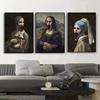 Creepy Famous Painting Character Mona Lisa Canvas Painting Print Poster Scary Wall Art Pictures Horror Figure Wall Decor Mural