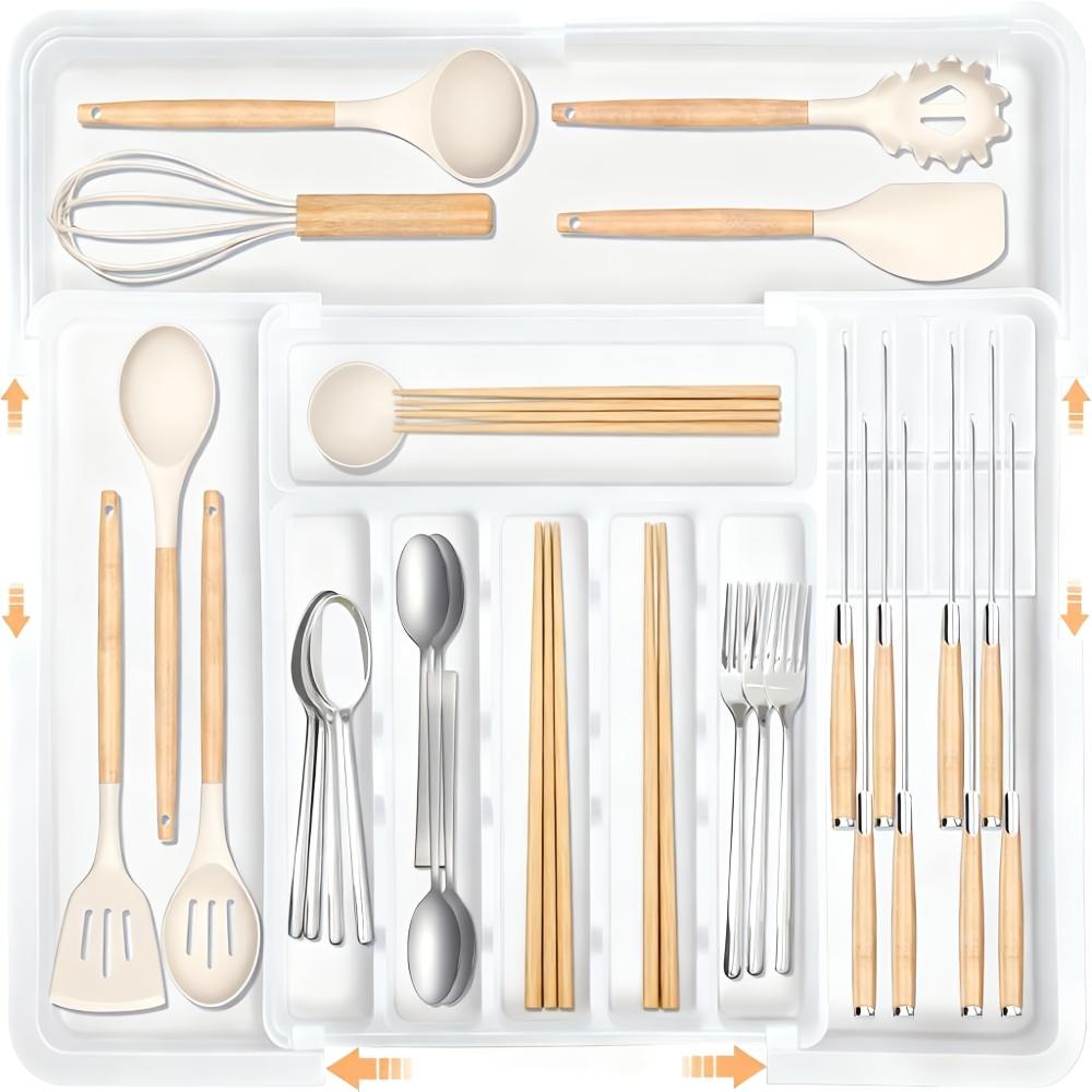 9-Compartment Expandable Cutlery Organizer| Large-Capacity Plastic Drawer Tray for Forks, Spoons, and Kitchen Utensils