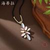 Luxury new color painting oil oval petal cord long necklace, simple and high-end women's flower long pendant
