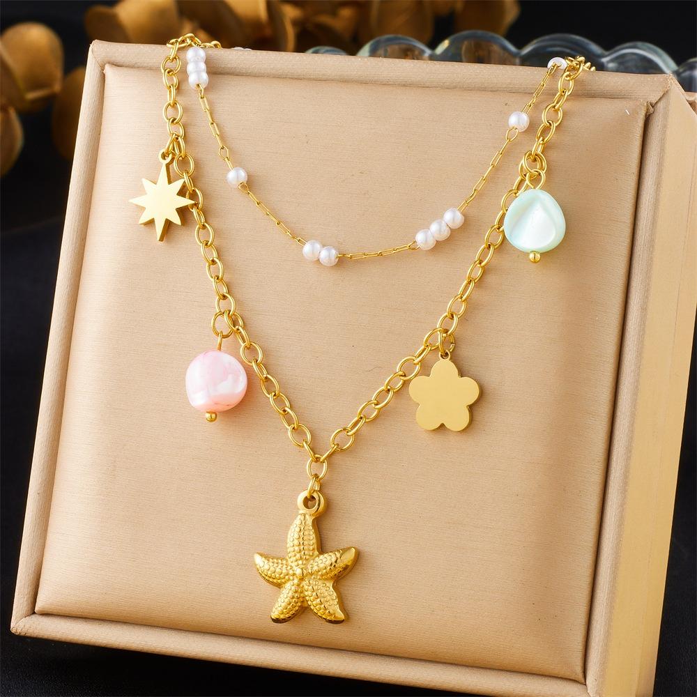 Metal Chain Ocean Pendant Necklace Vintage Multilayer Pearl Necklace Eyes of Demon Necklace  Party