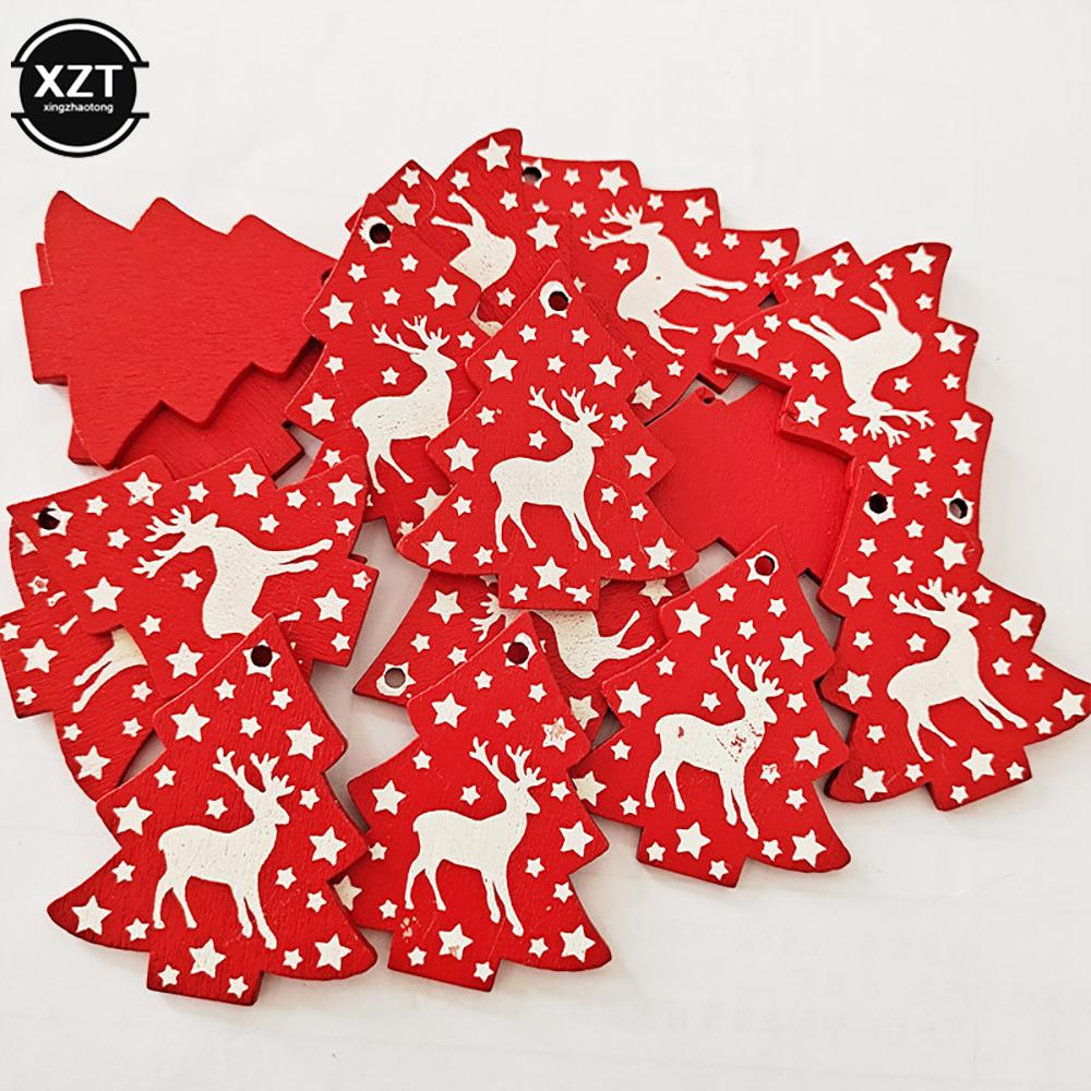 10PCs 5cm Wooden Christmas Ornaments Kids Toys For Chirstmas Tree Hanging Pendants Xmas DIY Decoration For Home Party New Year