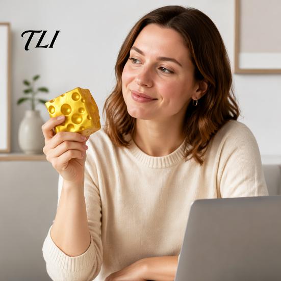 Soft Cheese Squeeze Toy Golden Stress Relief Toy, Giant Cube Office Fidget Toys Simulated Food Pinch for Anxiety Reduction & Boredom Sensory