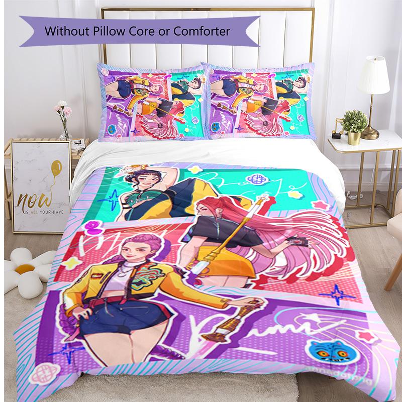 Kpop Demon Hunters Pattern Printed 3PCS Bedding Set, Soft Skin-Friendly Washable Duvet Cover & Pillowcases Set
