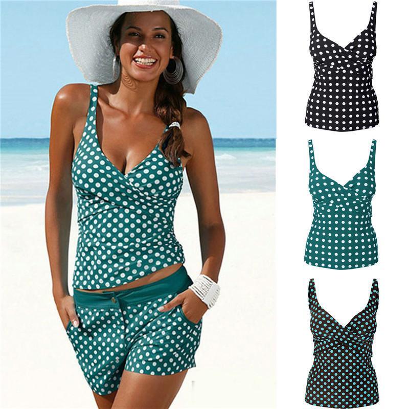 Polka Dot Printed Women Vest Tankini Set Ladies Summer Swimwear