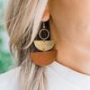 Geometric Leather & Metal Crescent Dangle Earrings