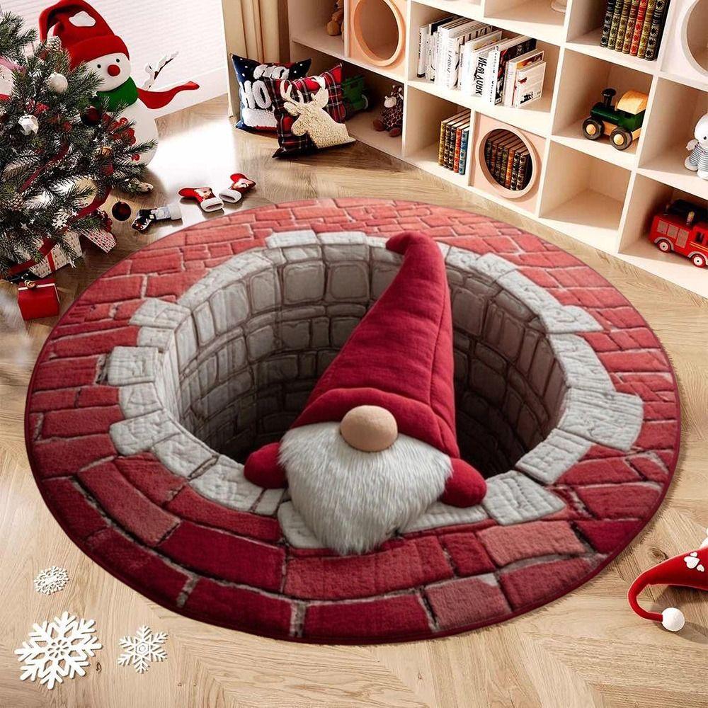 60*60 см Рождественский круглый ковер 3D особой формы Хрустальный велюр Санта-Клаус Напольный коврик Противоскользящий Красный коврик для основания елки