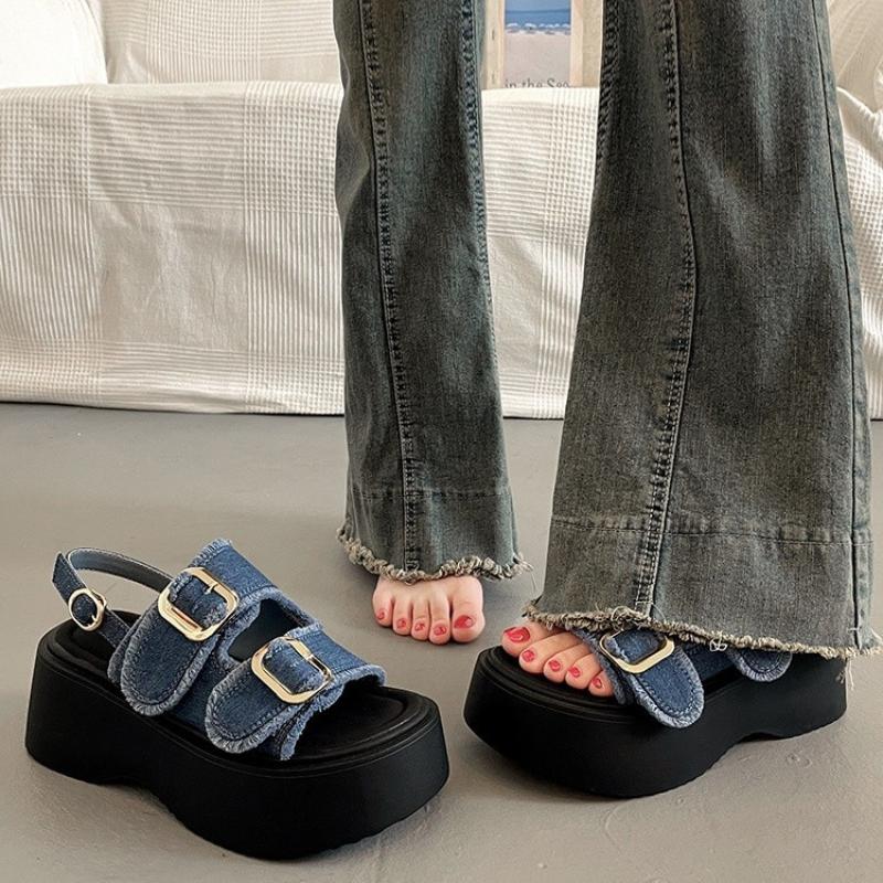 K-Style Fashion Platform Slingback Sandals - Non-Slip Beach Shoes, Versatile Comfortable Footwear for Petite Women & Vacation Outfits