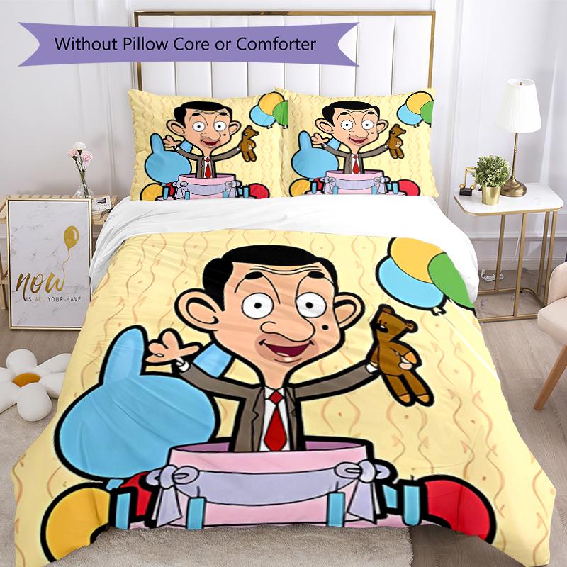 3pcs Mr. Bean pattern bedding set duvet cover set includes duvet cover &pillowcases, perfect all season bedroom decoration & gift