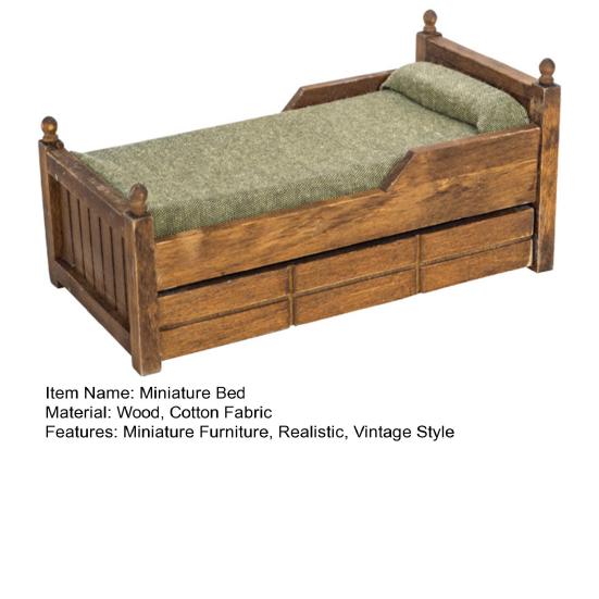 Miniature Single Bed 1:12 Scale Mini Bed with Drawer Retro Style Mini Bed Miniature Furniture for Dolls Kids Pretend Play