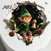 Holiday Bathroom Wall Stickers Christmas 3D Toilet Sticker, Cute Elf Boy Breaking Through Decal, Self Adhesive Murals Funny Cracked Seat Cover Sticker