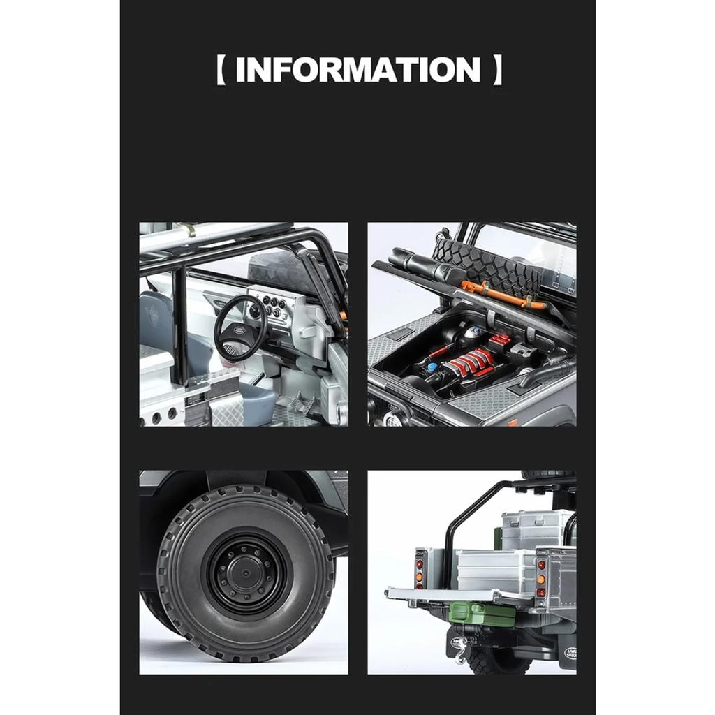 1/24 Land Range Rover Defender 110 Tomb LE Сплав Пикап Модель автомобиля Литые под давлением Внедорожники Модель автомобиля Звук Свет Детская игрушка Подарок