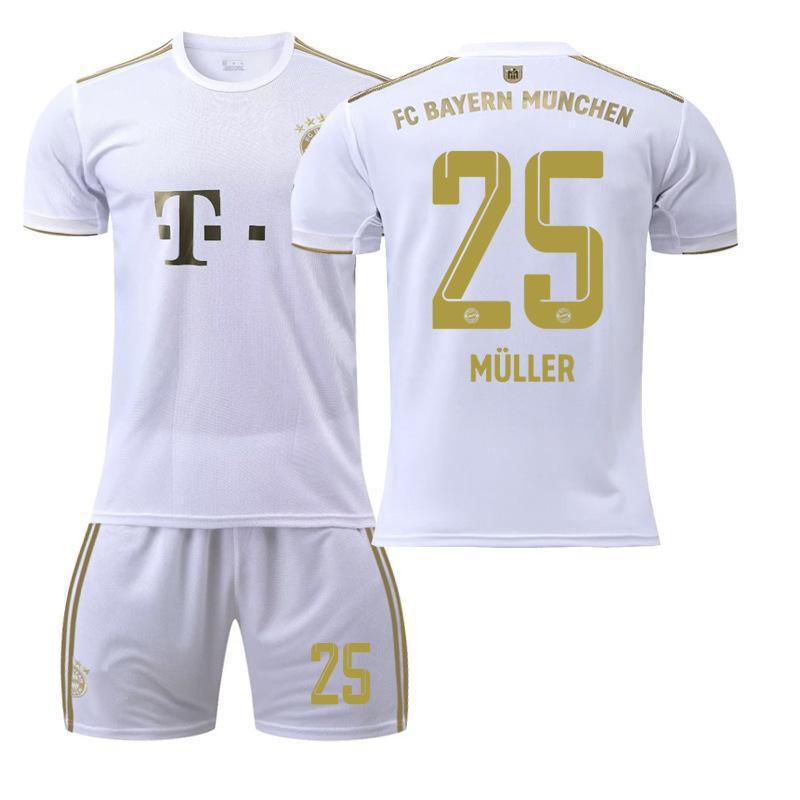 2223 Bayern Away White No. 17 Mane 4 Dericht 25 Muller Jersey Football Uniform Set Sportswear