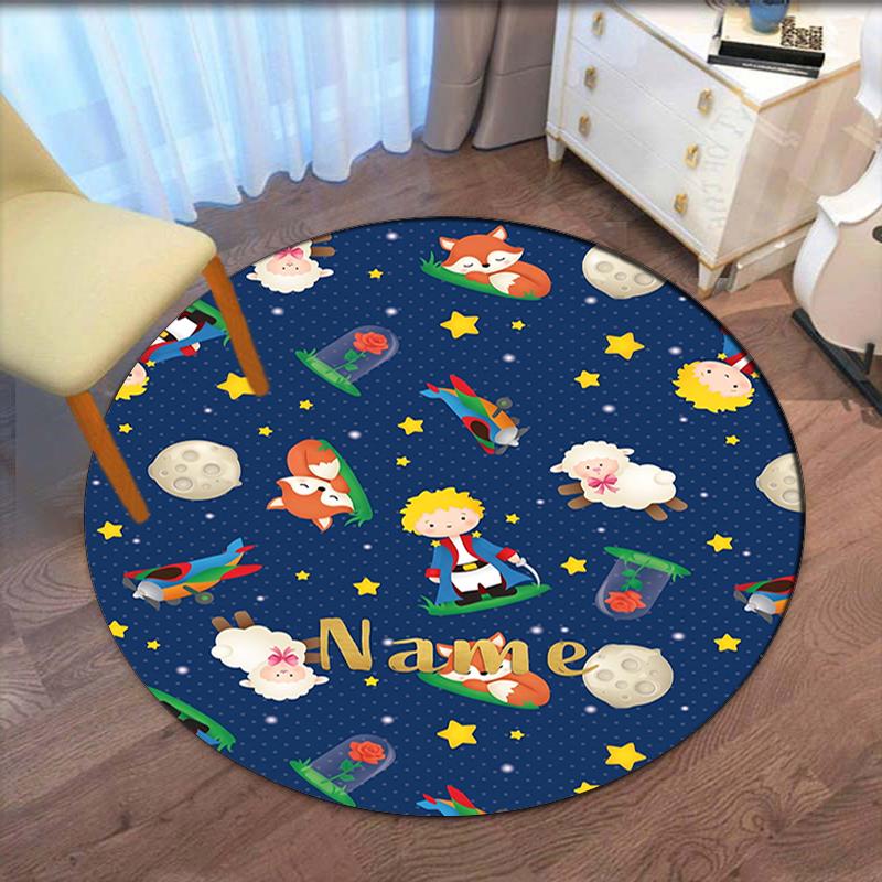 Custom Name The Little Prince Printed Round Rug Carpet Chair Rug Area Rug Entryway Doormats,for Office Chair Living Room Bedroom Kitchen Room.