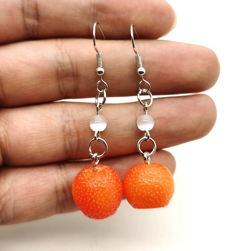 Lovely Girls Unusual Earing Orange Fruit Drop Hanging A Cat 's-eye Earrings Women for Teen Funny Female Ear Rings Jewelry Gift
