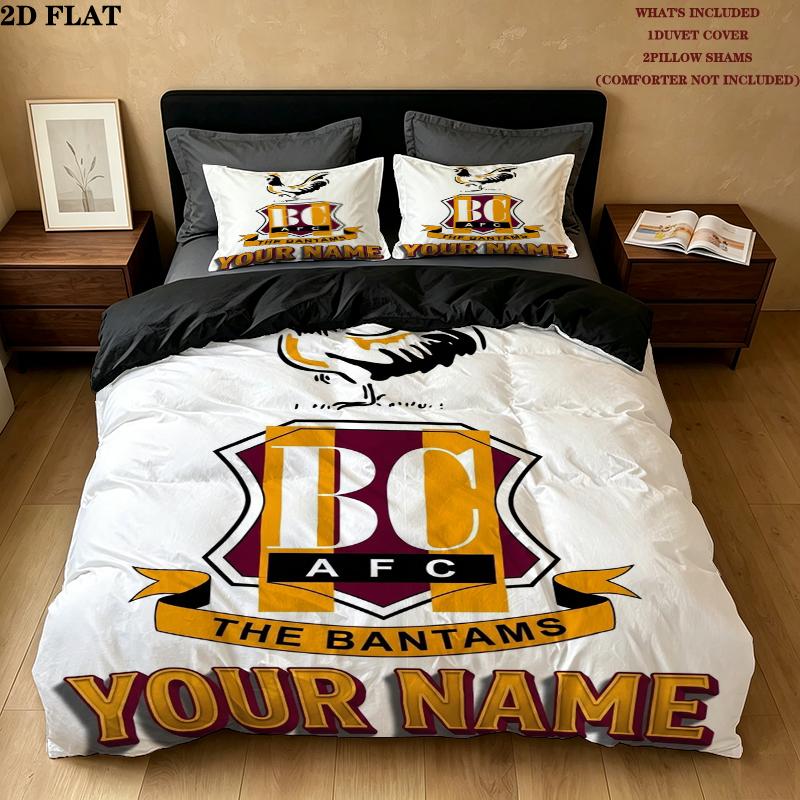 Custom Name Bradford City Afc Pattern Bedding uilt Set uilt Cover Pillowcase Home Decoration Birthday Gift(1*duvet cover + 2*pillowcase without core)