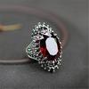 Large Oval Stone Wedding Ring Charm Male Female Big Ruby Red Ring Vintage 925 Sterling Silver Engagement Rings for Men and Women