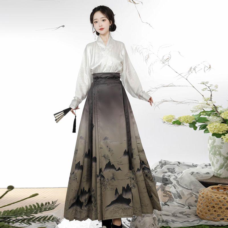 Улучшенная длинная юбка в стиле китайской династии Мин для женщин и взрослых, черная юбка с изображением лошадиной морды