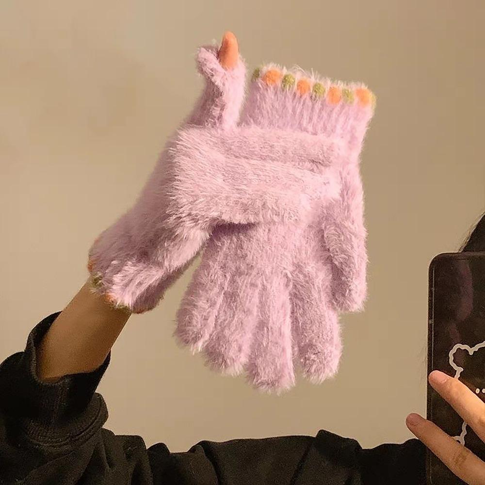Elastic Fleece Women's Gloves Korean Style Ski Mittens Mink Velvet Gloves For Girls Winter