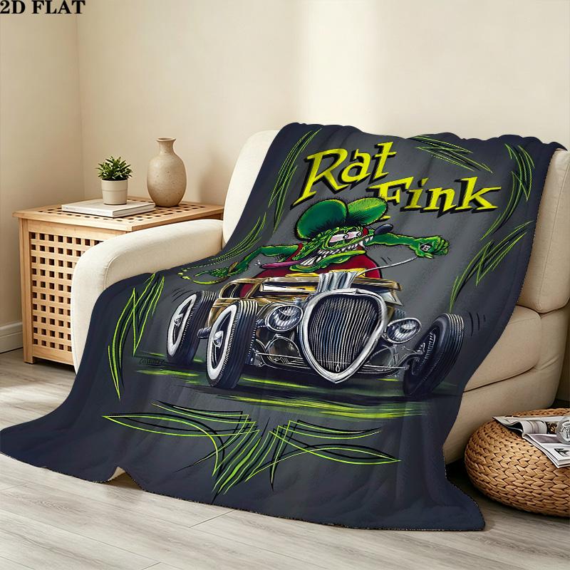 1PC Rat Fink Patterned Flannel Blanket Suitable For All Seasons For Home Decor Warmth And Comfort Gifts Holiday Present