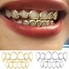 Eco-friendly Copper Hollow Teeth Grillz Top Bottom Set Glossy Finish Teeth Jewelry  Party