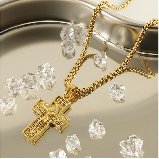 Крутой мужской золотой русский православный крест-кулон с распятием Иисуса для мужчин