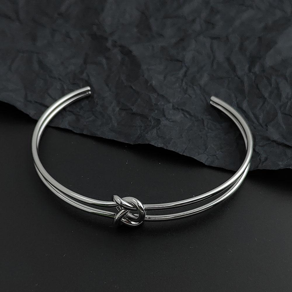 Simple Double Layer Steel Wire Bow Stainless Steel Gold Plated Bracelet, High Quality Waterproof Silver Jewelry, Gift for Women