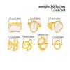 7pcs Set Exaggerated Trendy Irregular Geometric Glossy Metal Inlaid Baroque Imitation Pearl Opening Ring for Women Jewelry Sets
