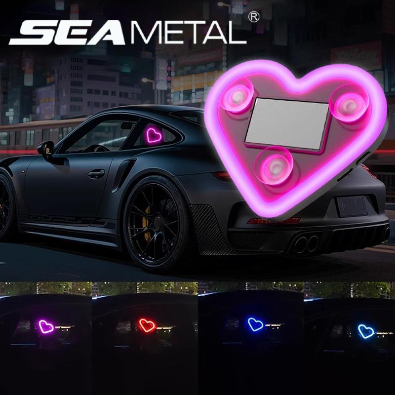 SEAMETAL LED Car Window Ambient Lamp Solar Energy Wiring Free Glowing Heart Atmosphere Neon Light Car Interior Decoration Accessories
