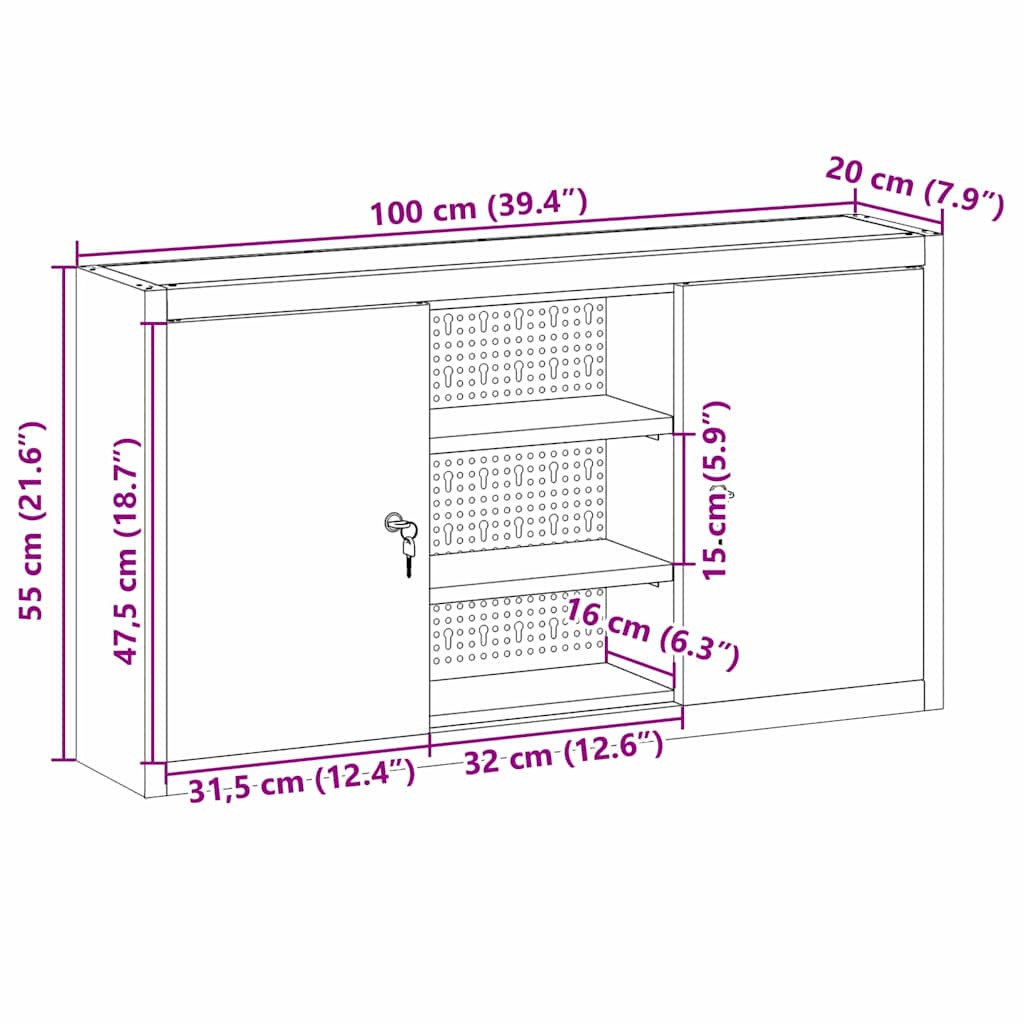 Tool Cabinet with Shelf Red and Grey 100 x 20 x 55 cm