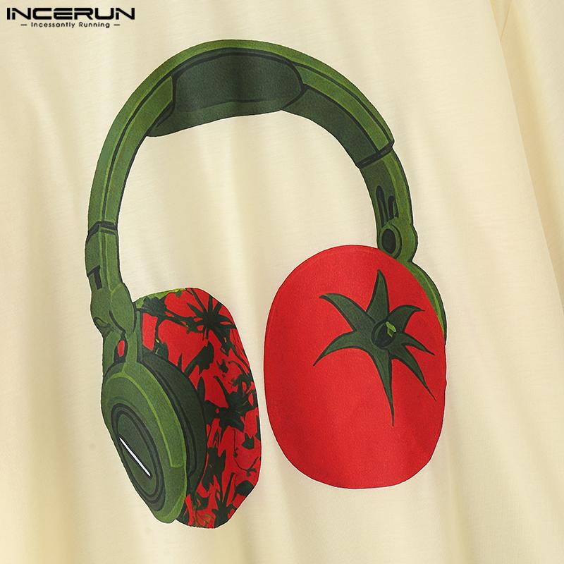 INCERUN Мужские футболки с круглым вырезом, коротким рукавом, 3D-принтом и вставками, повседневные, свободного кроя