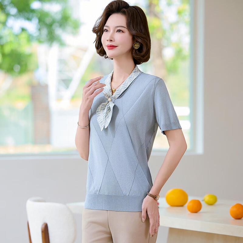 Wo Xue Модная женская футболка с коротким рукавом из ледяного шелка для женщин среднего возраста