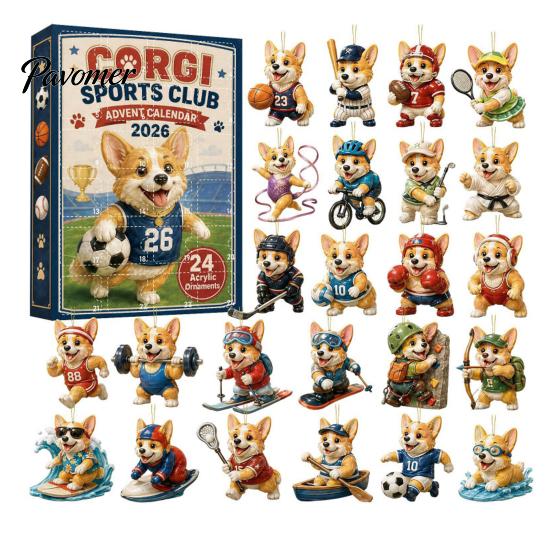 Christmas Wall Decorations Animal Advent Calendar, 24-Days Acrylic 2D Ornament Set with Cute Festive Countdown Box Dog/Cat/Bear Designs, Gift