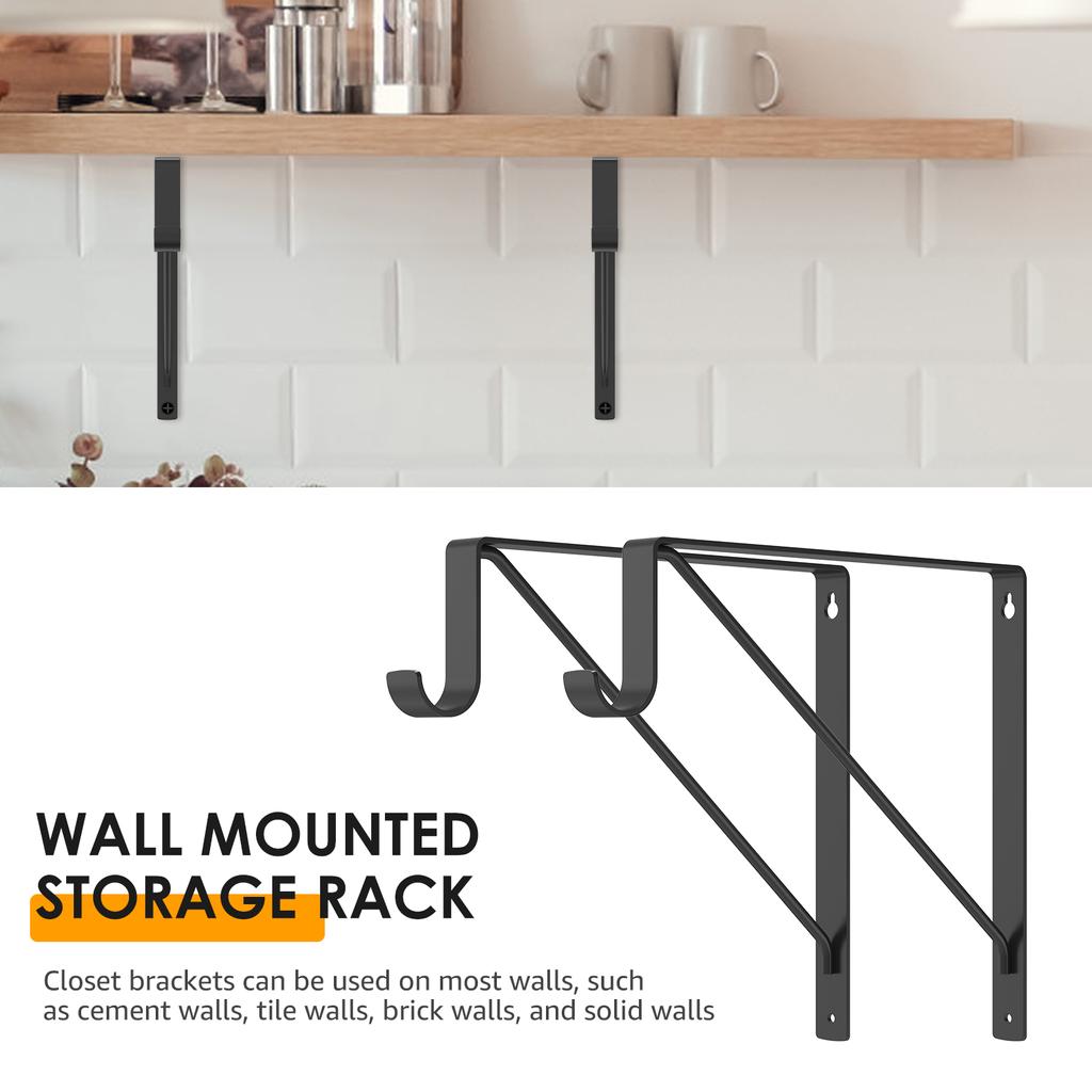 2/4Pcs Heavy Duty Shelf Bracket with Hook L-Shape Right Angle Tripod Iron Support Stand Wall Mounted Hanging Bracket