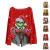 Women's Fashion Round Neck Long Sleeve Christmas Print Casual Knit Pullover Top
