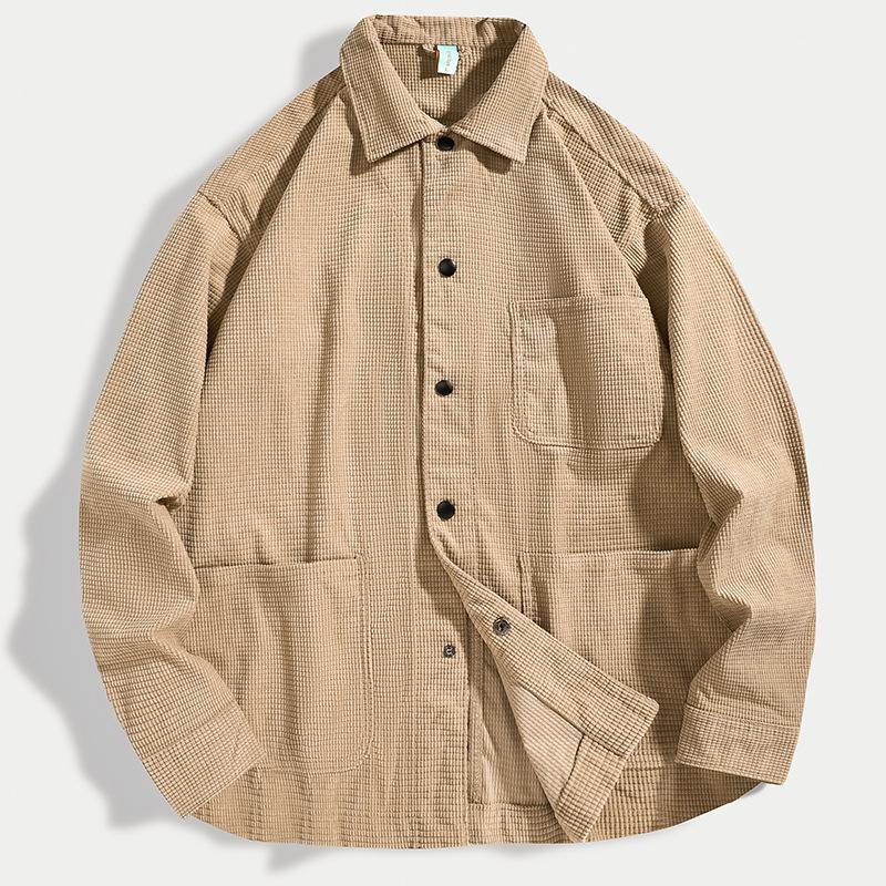 Куртка из вафельной ткани, мужская свободная и универсальная рубашка с длинными рукавами в американском стиле в стиле ретро, модная повседневная куртка