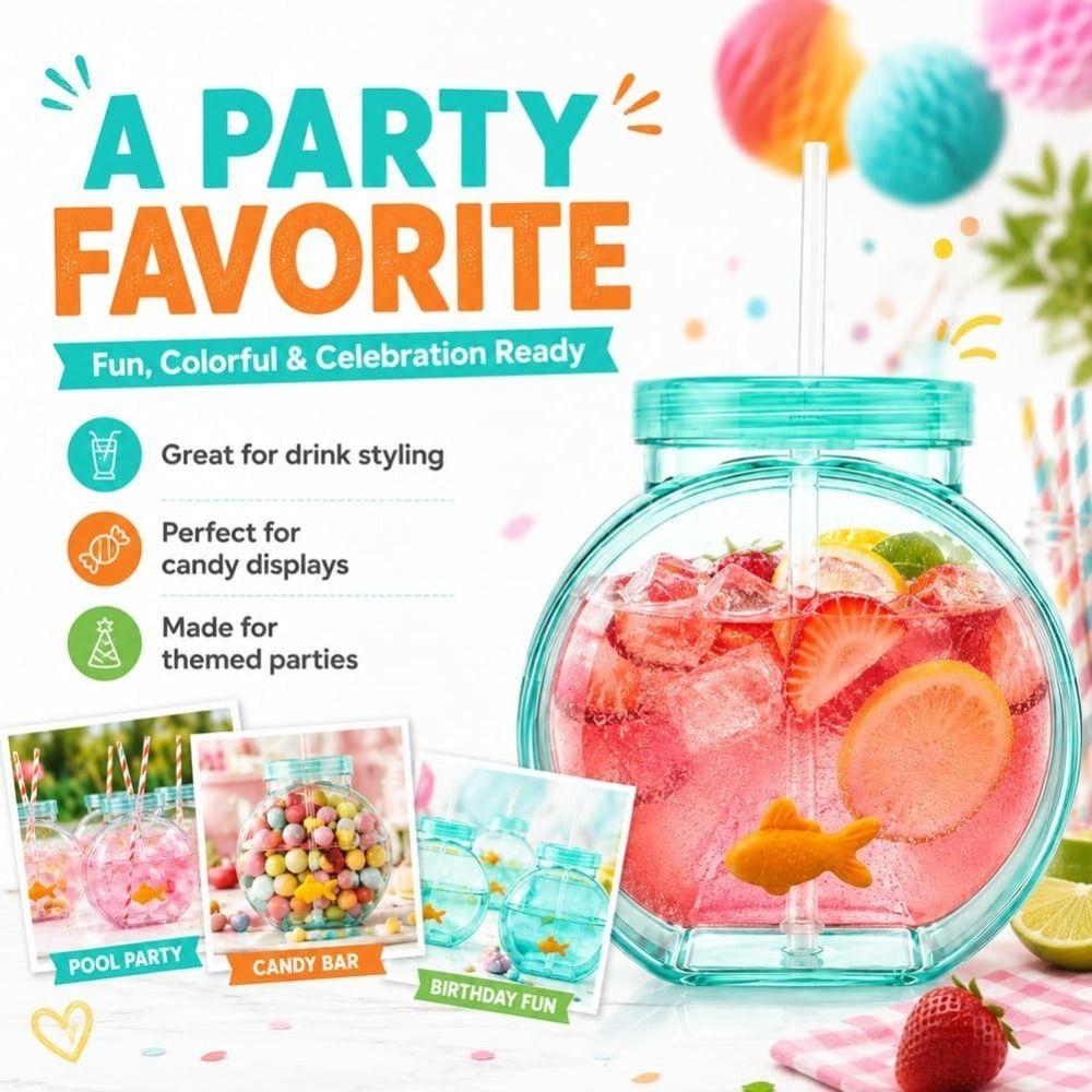 With Lid Plastic Fish Bowl Cup Translucent Green Ornament Cup For Drinks  Parties Centerpieces