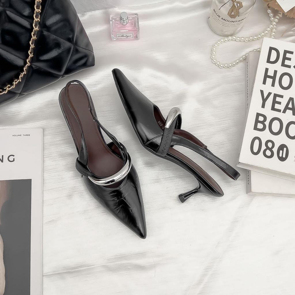 High Heels Are Not Tired of Feet, Small People Increase Their Height, Women's Shoes 2025 Summer New French Back Empty Single Shoes, Women's Fashion