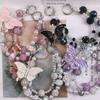 Glitter Butterfly Key Chain Double Layer Beaded Cell Phone Lanyard Mobile Phone Pendant